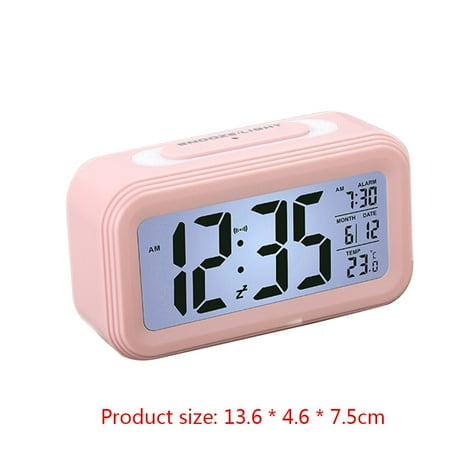 Digital LED Desk Clocks Bedside Alarm Clock Display White Frame Pink Light